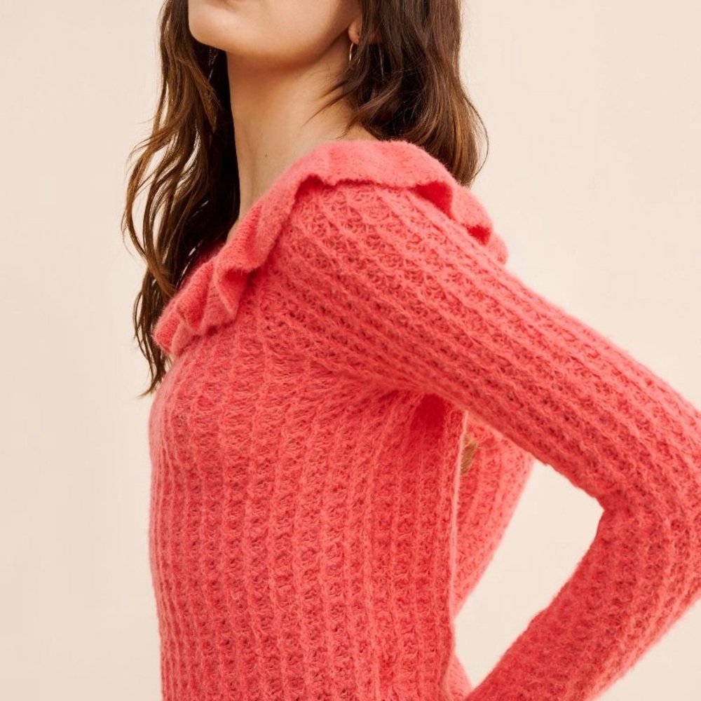 Anthropologie Pink Off-the-Shoulder Sweater with Cozy Knit